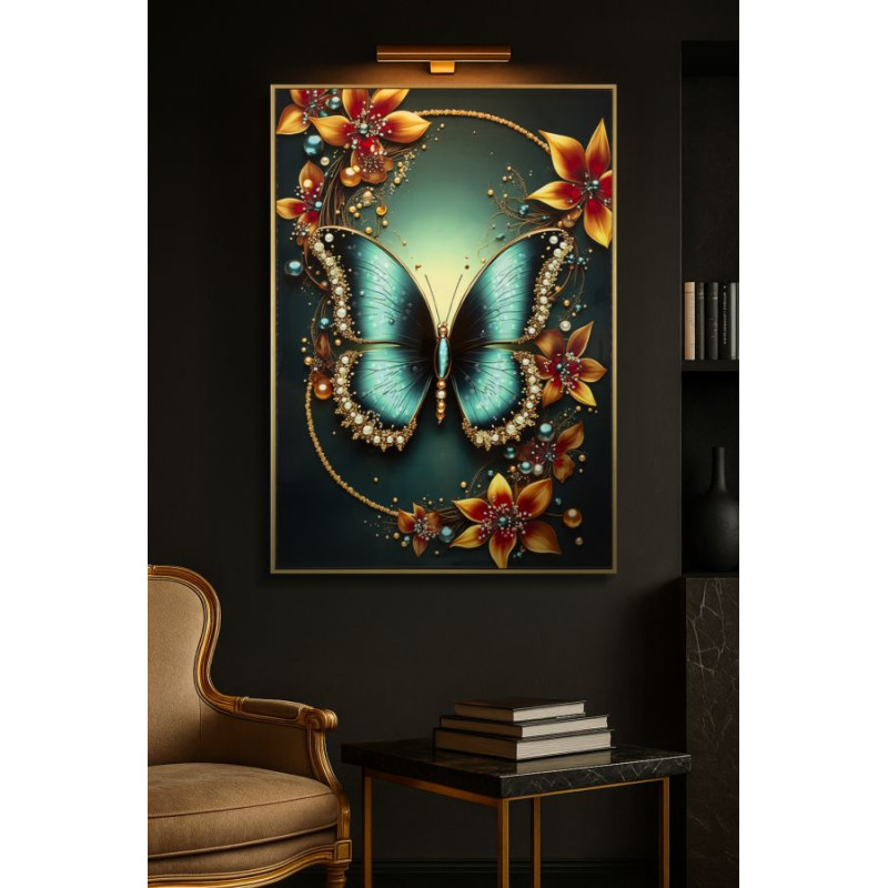 Tableau papillon laqué avec cadre – art mural moderne – 70 x 4 x 100 cm