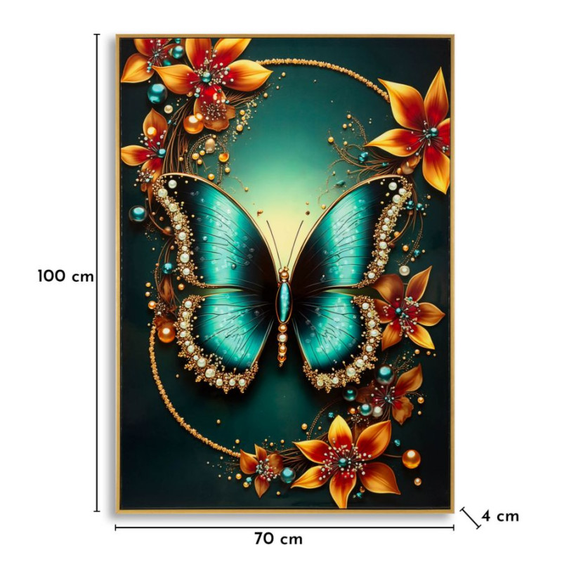 Tableau papillon laqué avec cadre – art mural moderne – 70 x 4 x 100 cm