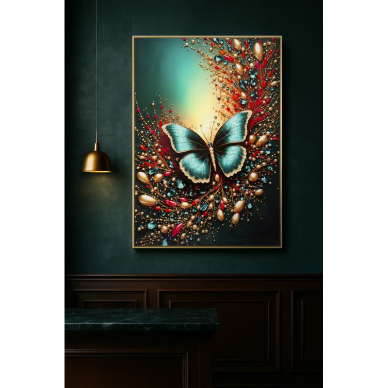 Tableau papillon laqué B avec cadre – décoration murale design – 70 x 4 x 100 cm