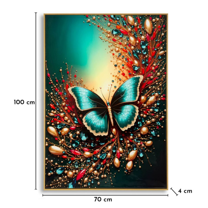 Tableau papillon laqué B avec cadre – décoration murale design – 70 x 4 x 100 cm