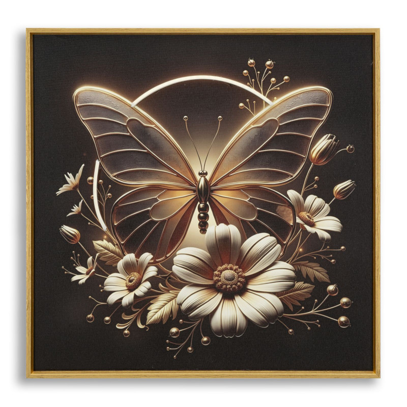 Tableau papillon LED laqué avec cadre – décoration murale lumineuse – 50 x 4 x 50 cm