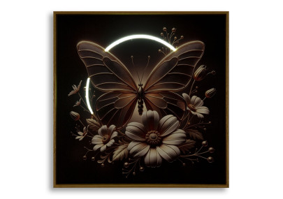 Tableau papillon LED laqué avec cadre – décoration murale lumineuse – 50 x 4 x 50 cm