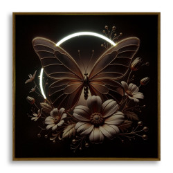 Tableau papillon LED laqué avec cadre – décoration murale lumineuse – 50 x 4 x 50 cm