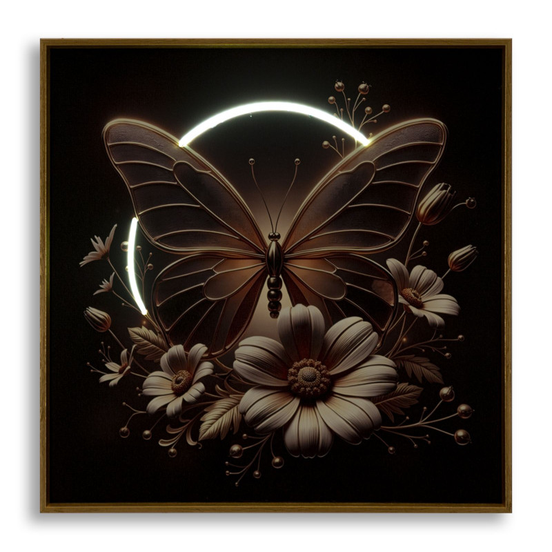 Tableau papillon LED laqué avec cadre – décoration murale lumineuse – 50 x 4 x 50 cm