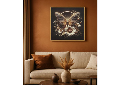 Tableau papillon LED laqué avec cadre – décoration murale lumineuse – 50 x 4 x 50 cm