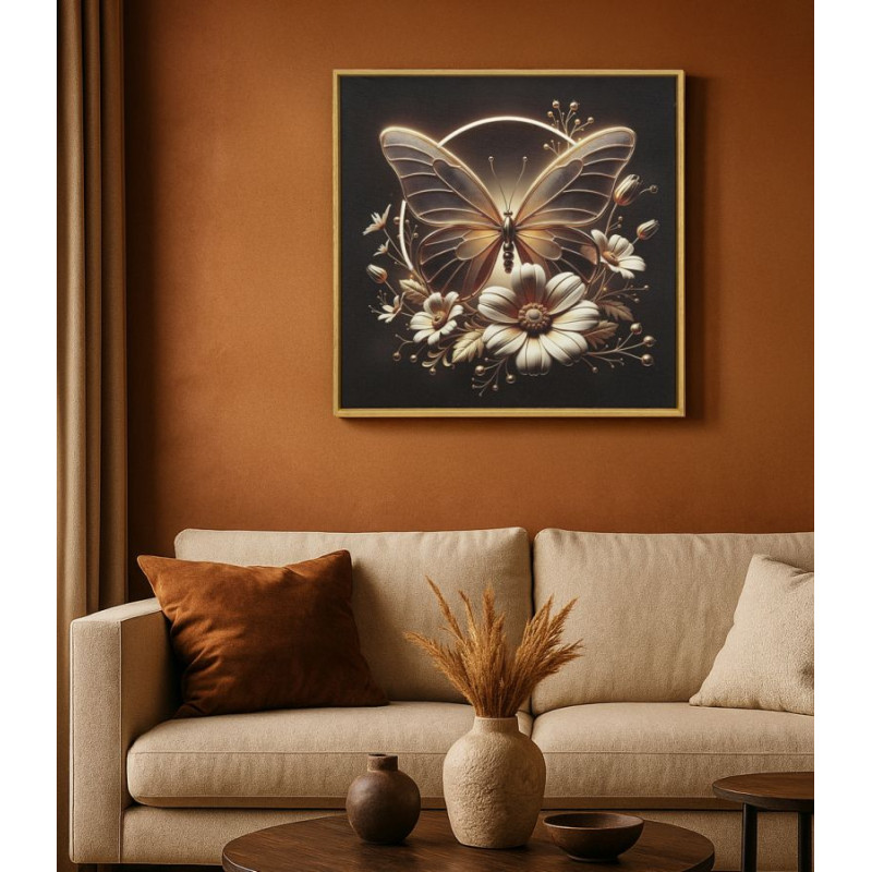 Tableau papillon LED laqué avec cadre – décoration murale lumineuse – 50 x 4 x 50 cm
