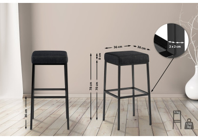 Tabouret de bar Montreal B80, tissu gris foncé