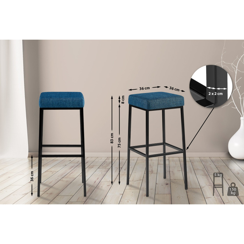 Tabouret de bar en tissu Montreal B85 bleu