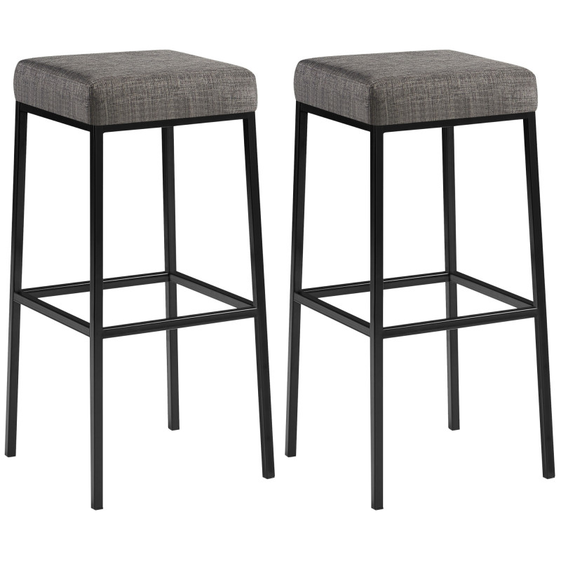 Ensemble de 2 tabourets de bar Montreal 85, tissu noir gris