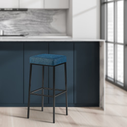 Conjunto de 2 bancos de bar Montreal 85, tecido preto azul