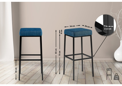 Ensemble de 2 tabourets de bar Montréal, 85, tissu, noir/bleu