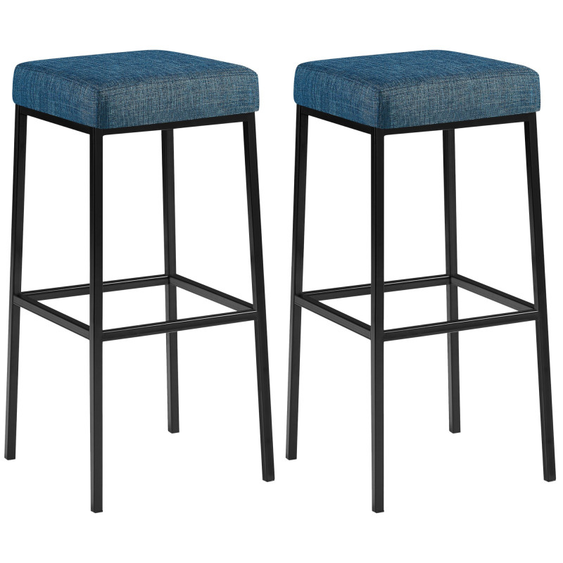 Ensemble de 2 tabourets de bar Montreal 85, tissu noir bleu