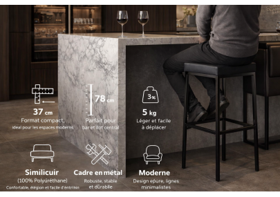 Tabouret de bar Montréal E80, tissu gris
