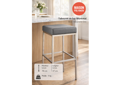 Tabouret de bar Montréal E80, tissu gris