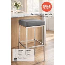 Tabouret de bar en tissu Montreal E80 gris