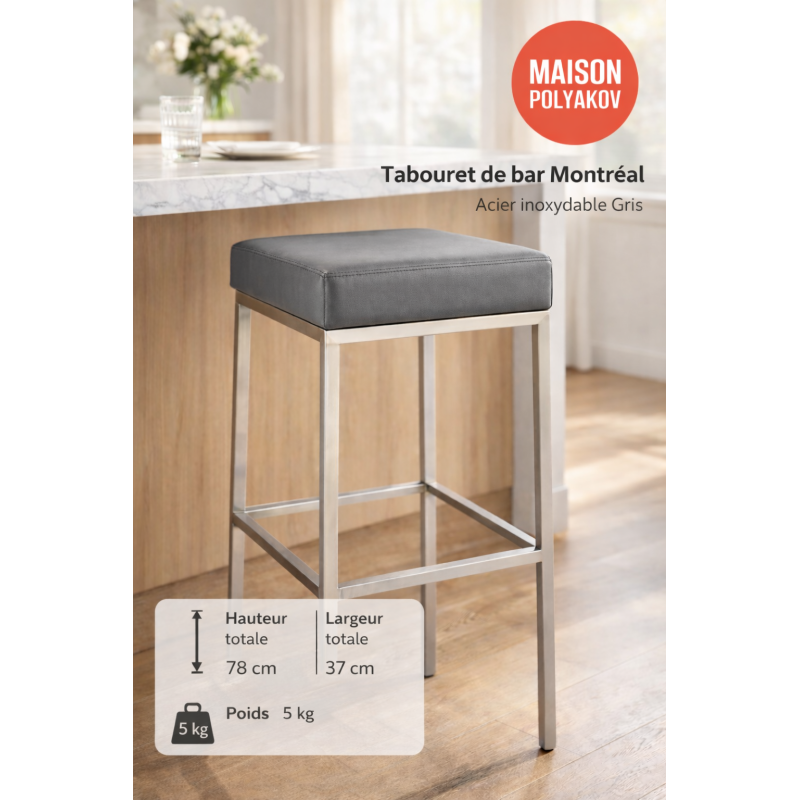 Tabouret de bar en tissu Montreal E80 gris