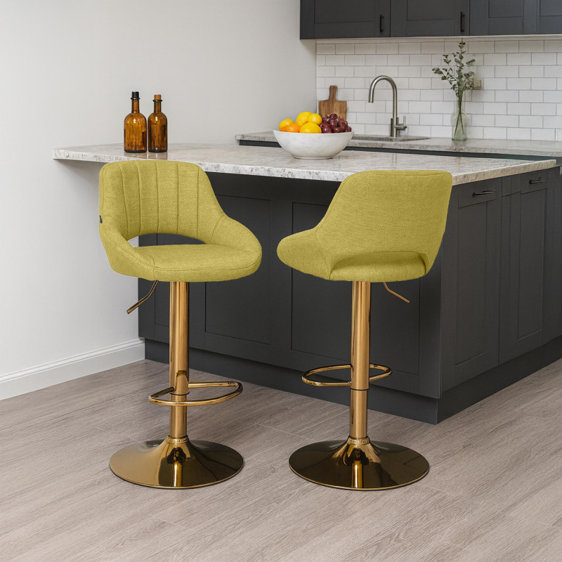 Tabouret de bar Milet, tissu doré vert