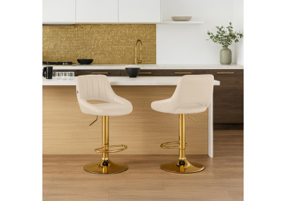 Tabouret de bar Milet, similicuir, doré et crème