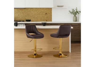 Tabouret de bar Milet, similicuir, doré brun