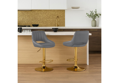Tabouret de bar Milet, similicuir, doré et gris