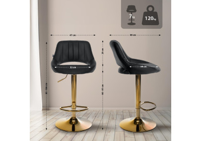 Tabouret de bar Milet, similicuir, or et noir