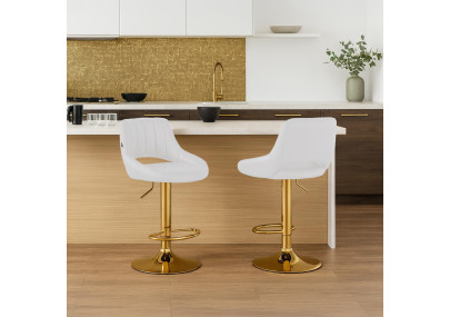 Tabouret de bar Milet, similicuir, or et blanc