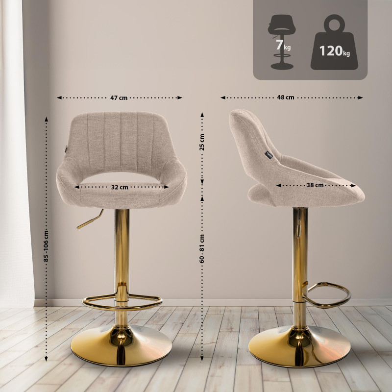 Tabouret de bar Milet, tissu doré taupe