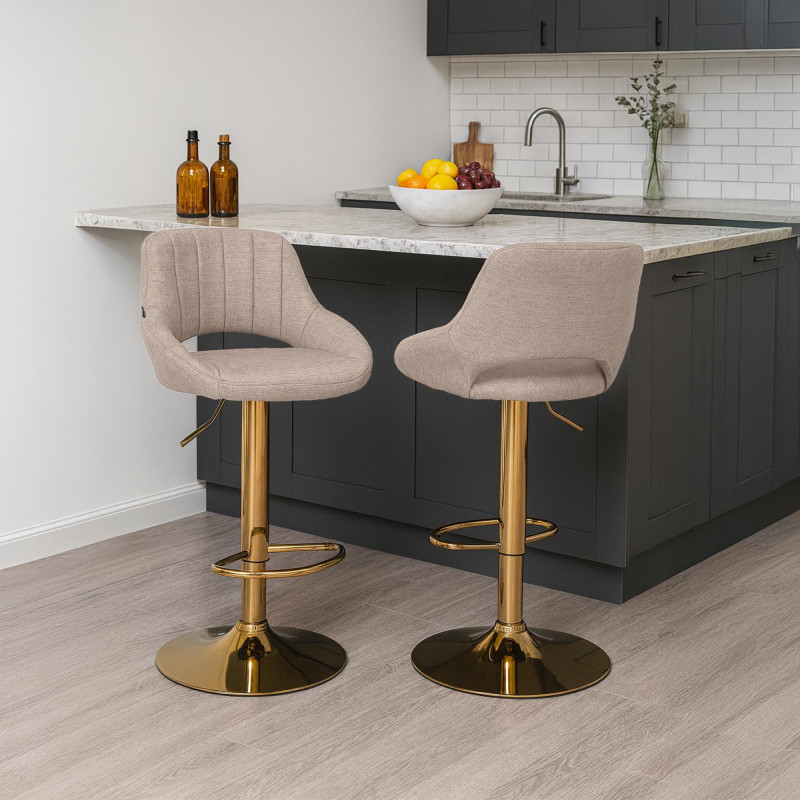 Tabouret de bar Milet, tissu doré taupe