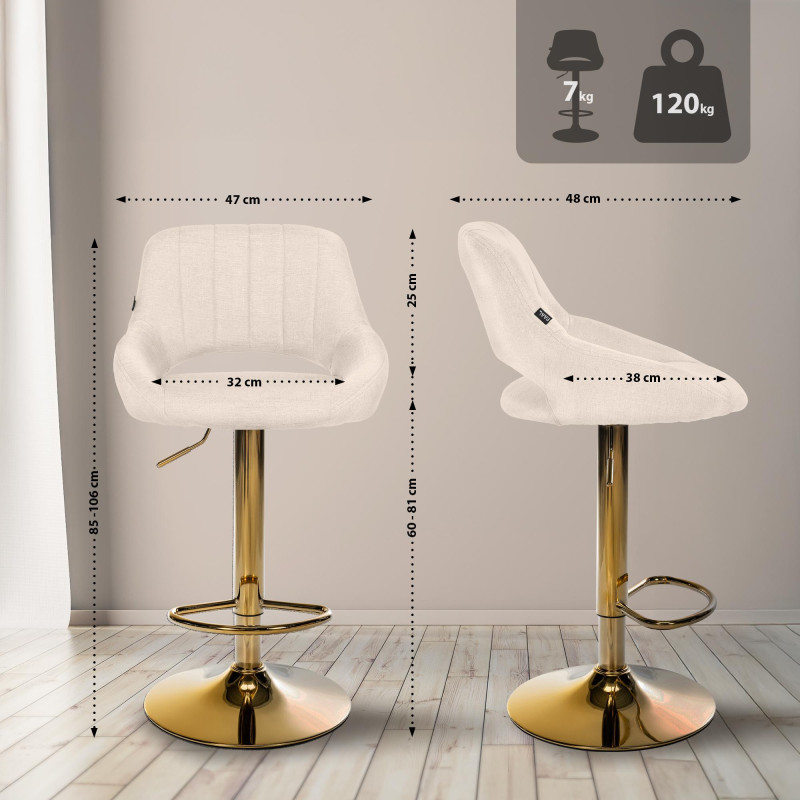 Tabouret de bar Milet, tissu doré crème