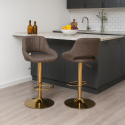 Tabouret de bar Milet, tissu doré brun