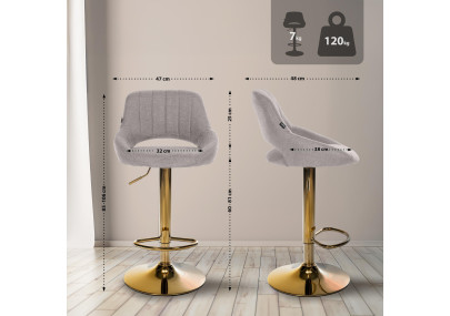 Tabouret de bar Milet, tissu doré et gris