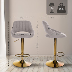 Tabouret de bar Milet, tissu doré gris