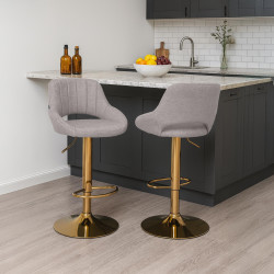 Tabouret de bar Milet, tissu doré gris