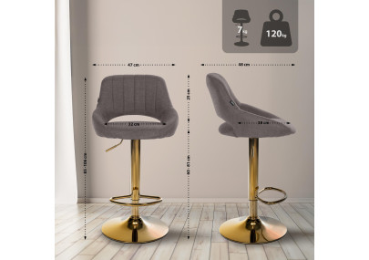 Tabouret de bar Milet, tissu or/gris foncé