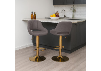 Tabouret de bar Milet, tissu or/gris foncé