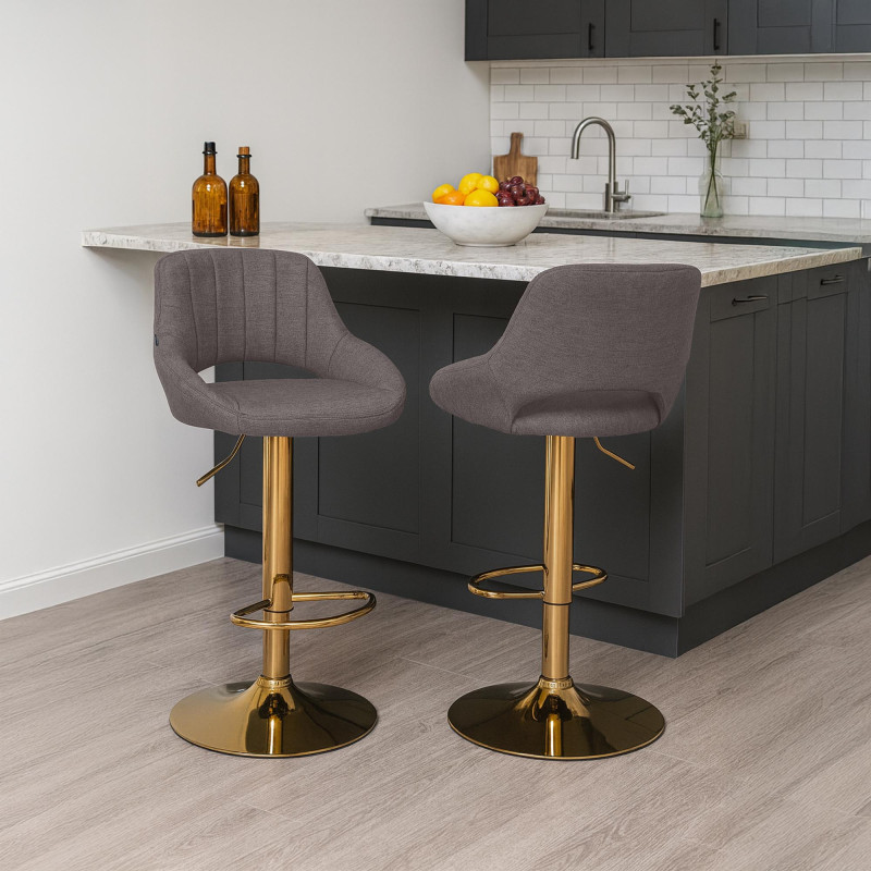 Tabouret de bar Milet, tissu doré gris foncé