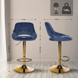 Tabouret de bar Milet en velours doré bleu