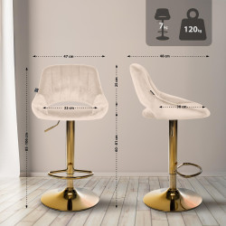 Tabouret de bar Milet en velours doré crème
