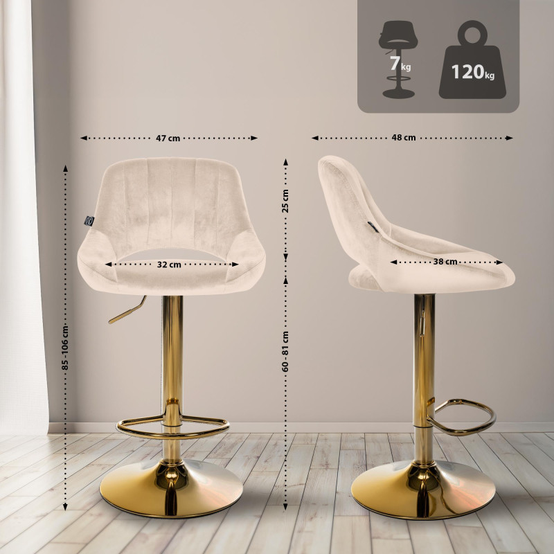 Tabouret de bar Milet en velours doré crème