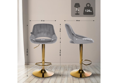 Taburete de bar Milet em veludo dourado cinza escuro