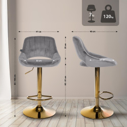 Tabouret de bar Milet en velours doré gris foncé