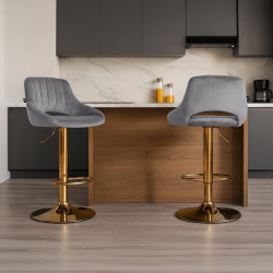 Tabouret de bar Milet en velours doré gris foncé