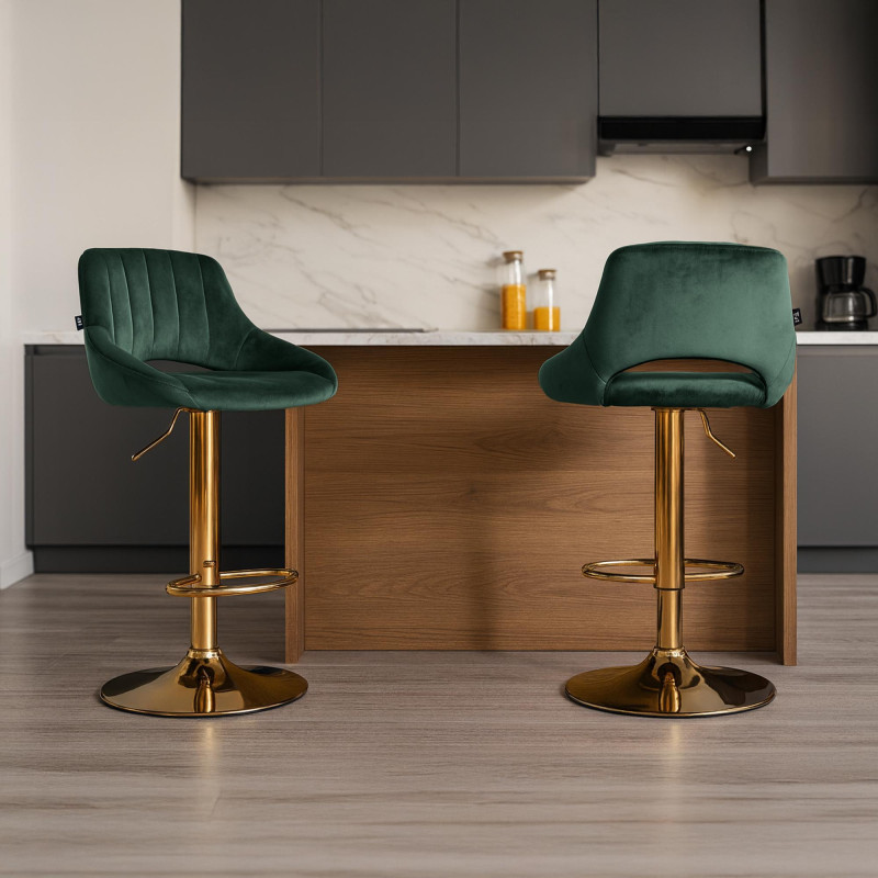 Tabouret de bar Milet en velours doré vert