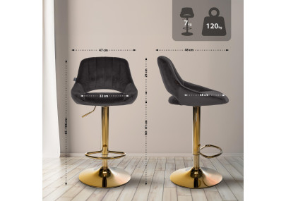 Tabouret de bar Milet en velours, or et noir