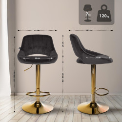 Taburete de bar Milet en terciopelo dorado negro