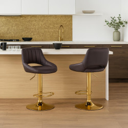 Ensemble de 2 tabourets de bar Milet, similicuir G brun
