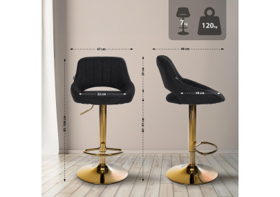 Lot de 2 tabourets de bar Milet en tissu noir.