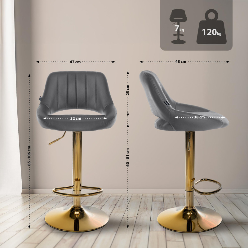 Ensemble de 2 tabourets de bar Milet, similicuir G gris