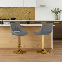 Ensemble de 2 tabourets de bar Milet, similicuir G gris