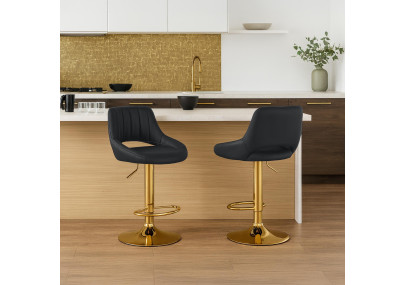 Lot de 2 tabourets de bar Milet, similicuir, noir